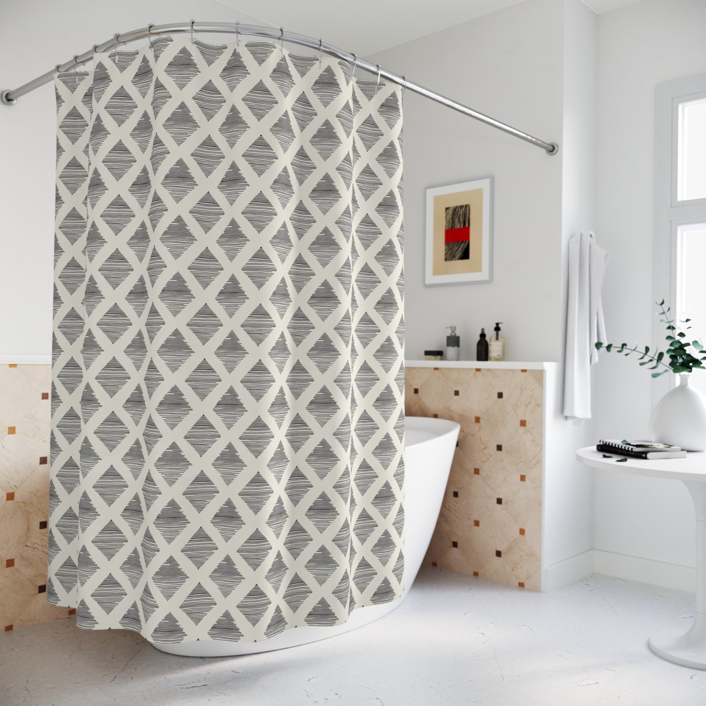 Diamond Pattern Shower Curtain for Modern Bathroom