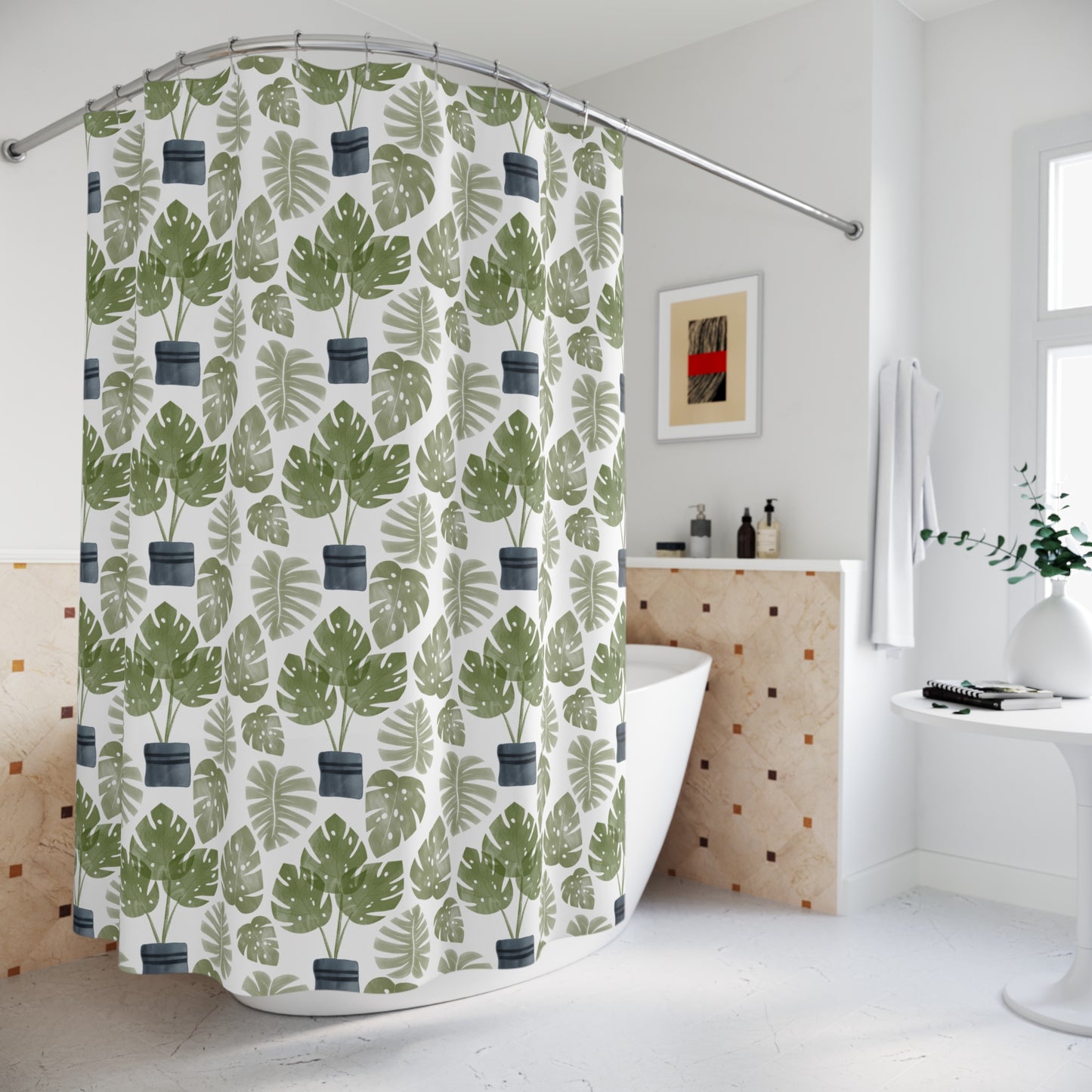 Monstera Shower Curtain for Bathroom Decor
