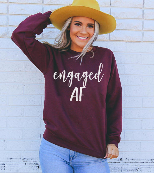 Engaged AF sweatshirt in maroon with yellow hat