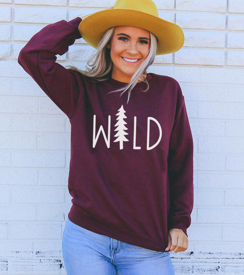 Maroon wild sweatshirt with tree design