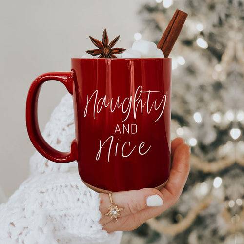 Red Naughty & Nice mug with cinnamon and star anise