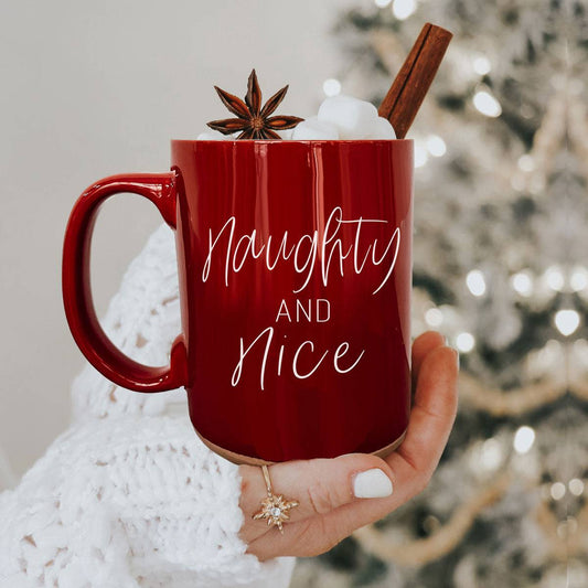 Red Naughty & Nice mug with cinnamon and star anise