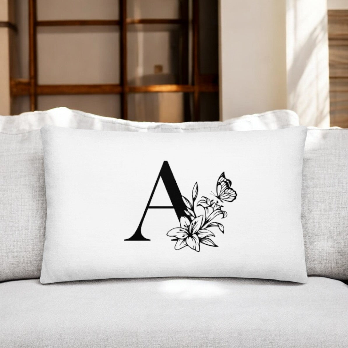 Custom Monogrammed Throw Pillow - Initial Floral Design