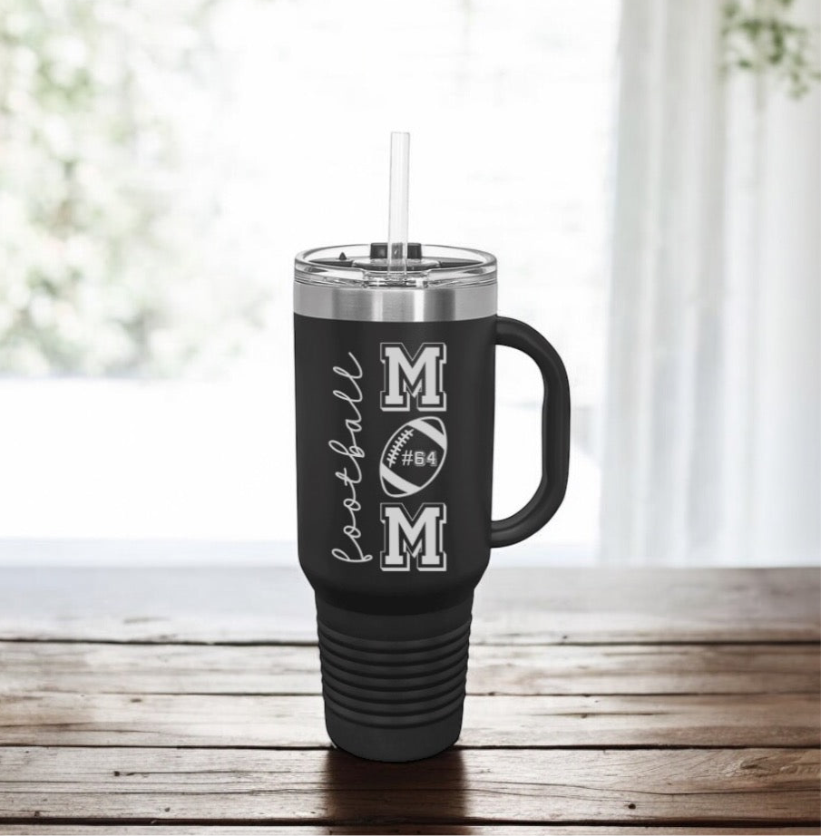 Football Mom Tumbler, 40oz Engraved Cup, Sports Mom Gift Ideas