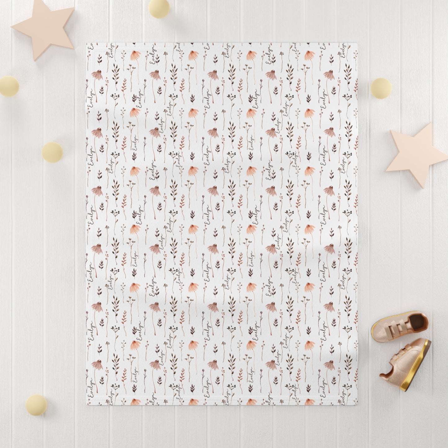 Boho Wildflower Baby Blanket - Personalized Fleece Nursery Decor