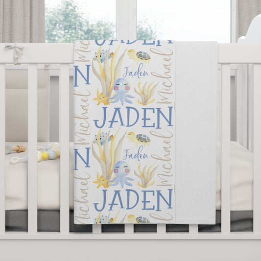 Custom Underwater Theme Baby Blue Fleece Blanket