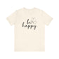 Be Happy graphic t-shirt in cream with minimalist butterfly design, ideal for a lightweight and stylish casual outfit.