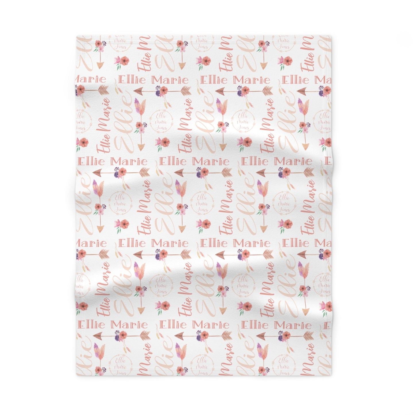 Custom Boho Pink Baby Name Blanket for Newborns