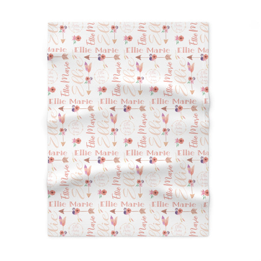 Custom Boho Pink Baby Name Blanket for Newborns