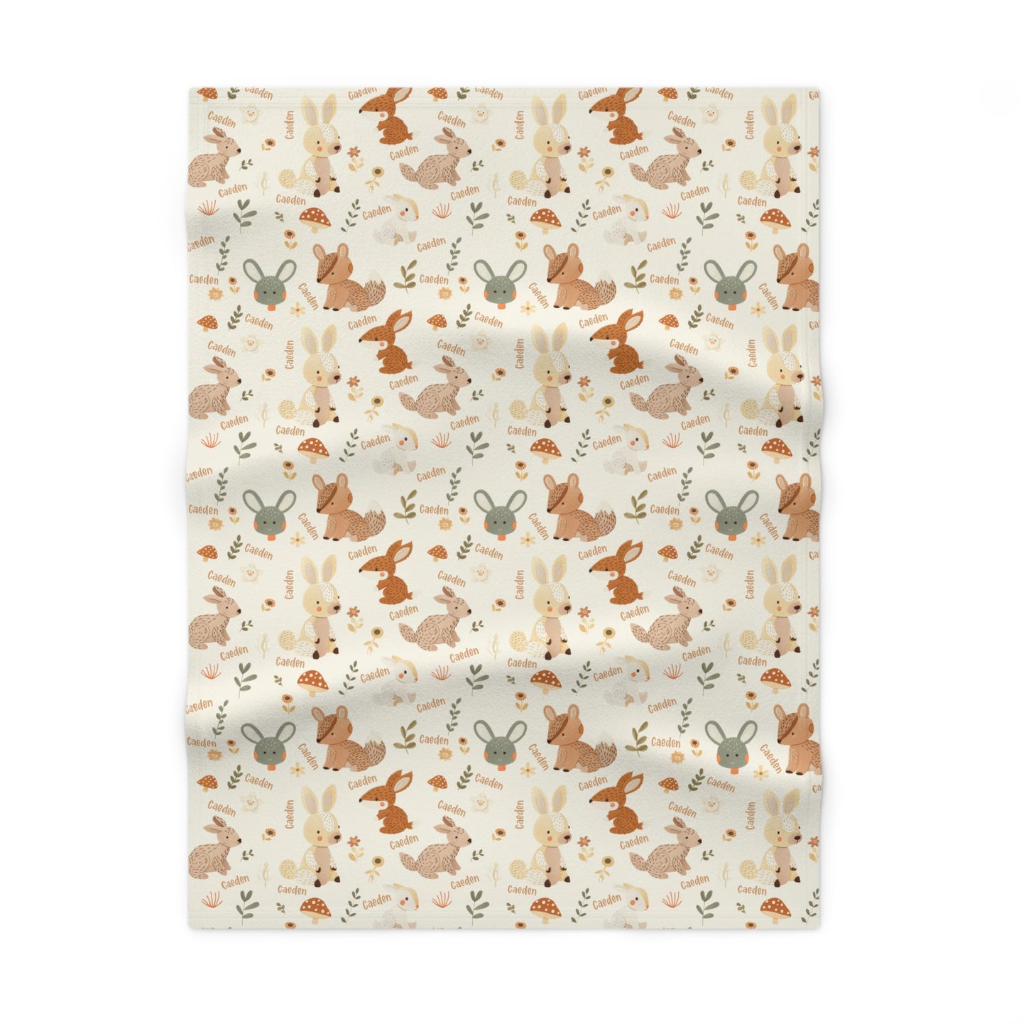 Full view of personalized woodland animals baby blanket