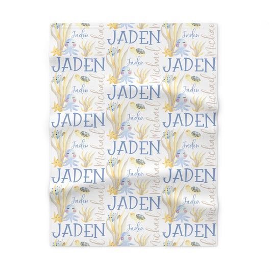 Custom Underwater Theme Baby Blue Fleece Blanket