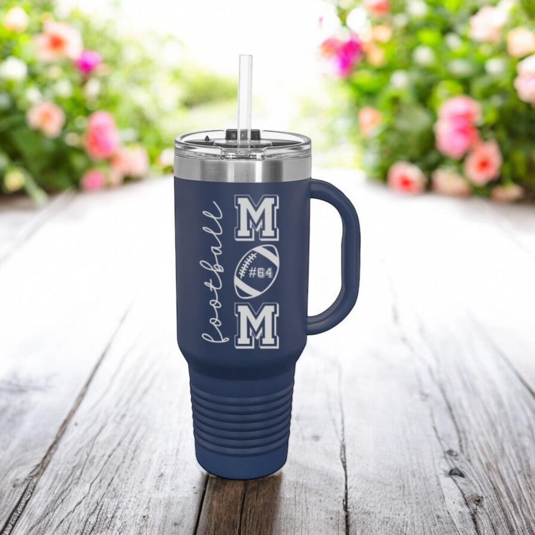 Football Mom Tumbler, 40oz Engraved Cup, Sports Mom Gift Ideas