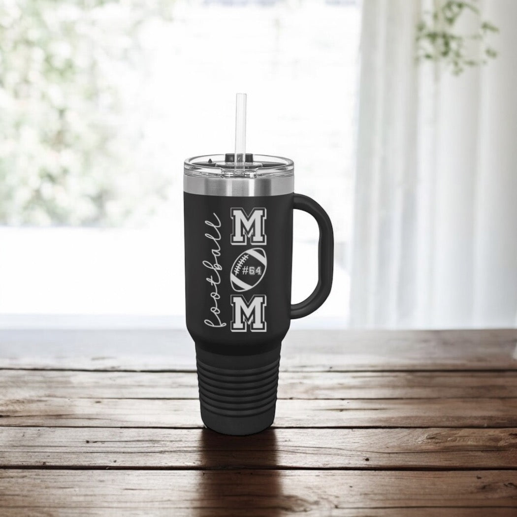 Football Mom Tumbler, 40oz Engraved Cup, Sports Mom Gift Ideas