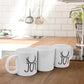 Three Joyful Reindeer Antlers Mugs on wooden counter