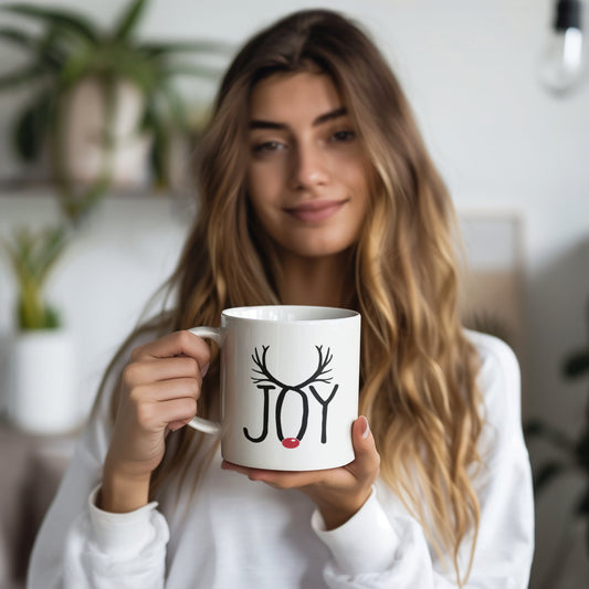 Joyful Reindeer Antlers Mug held by woman
