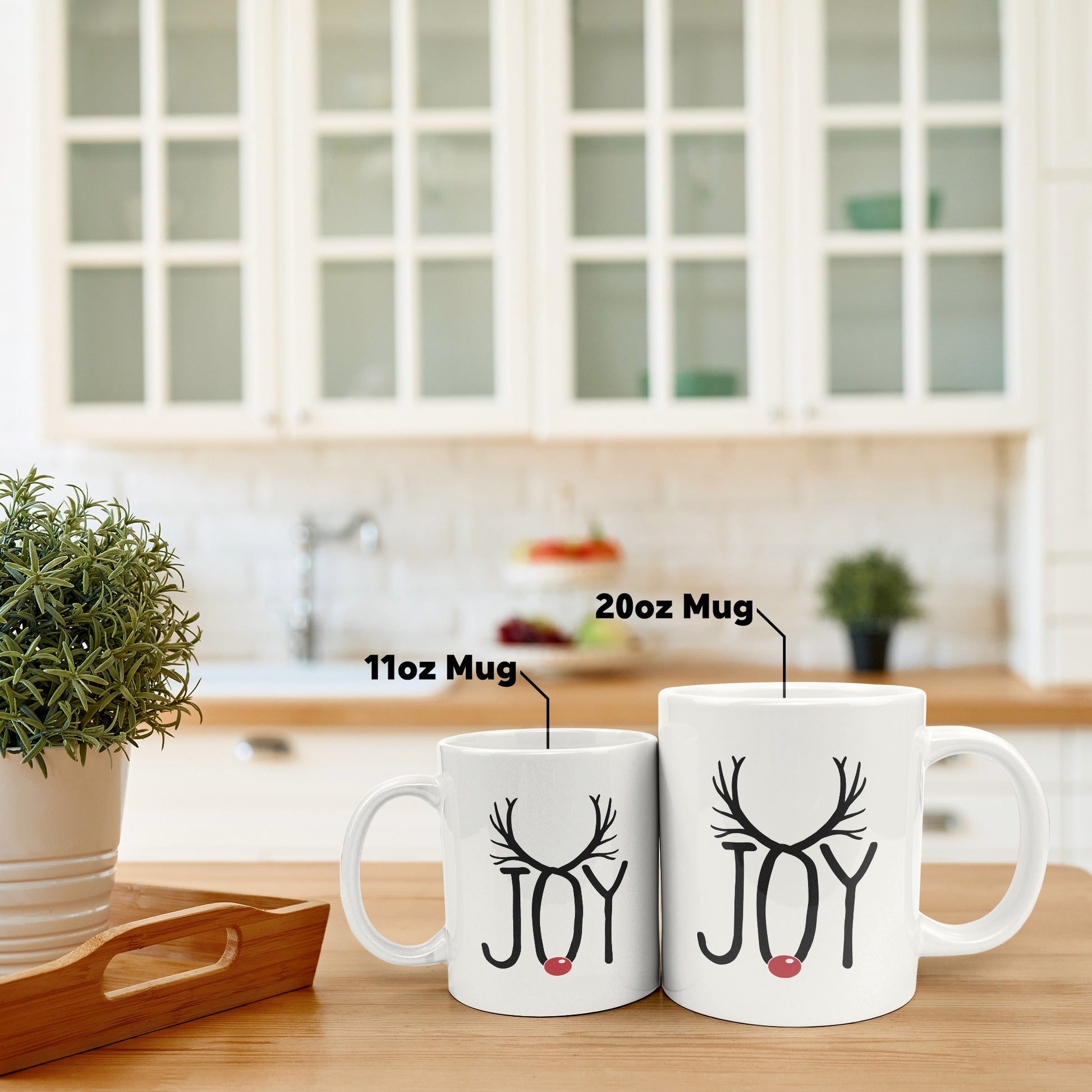 11oz and 20oz Joyful Reindeer Antlers Mugs in kitchen