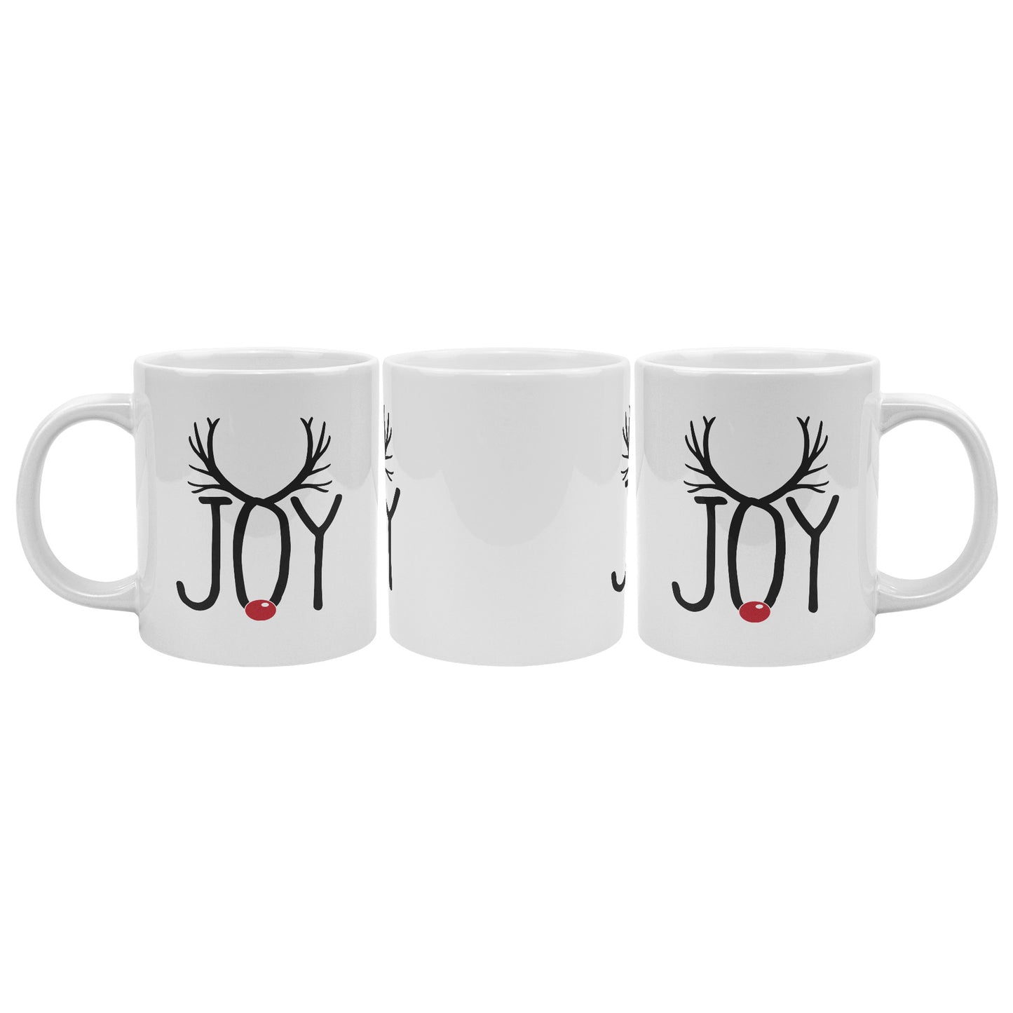 Three Joyful Reindeer Antlers Mugs side by side