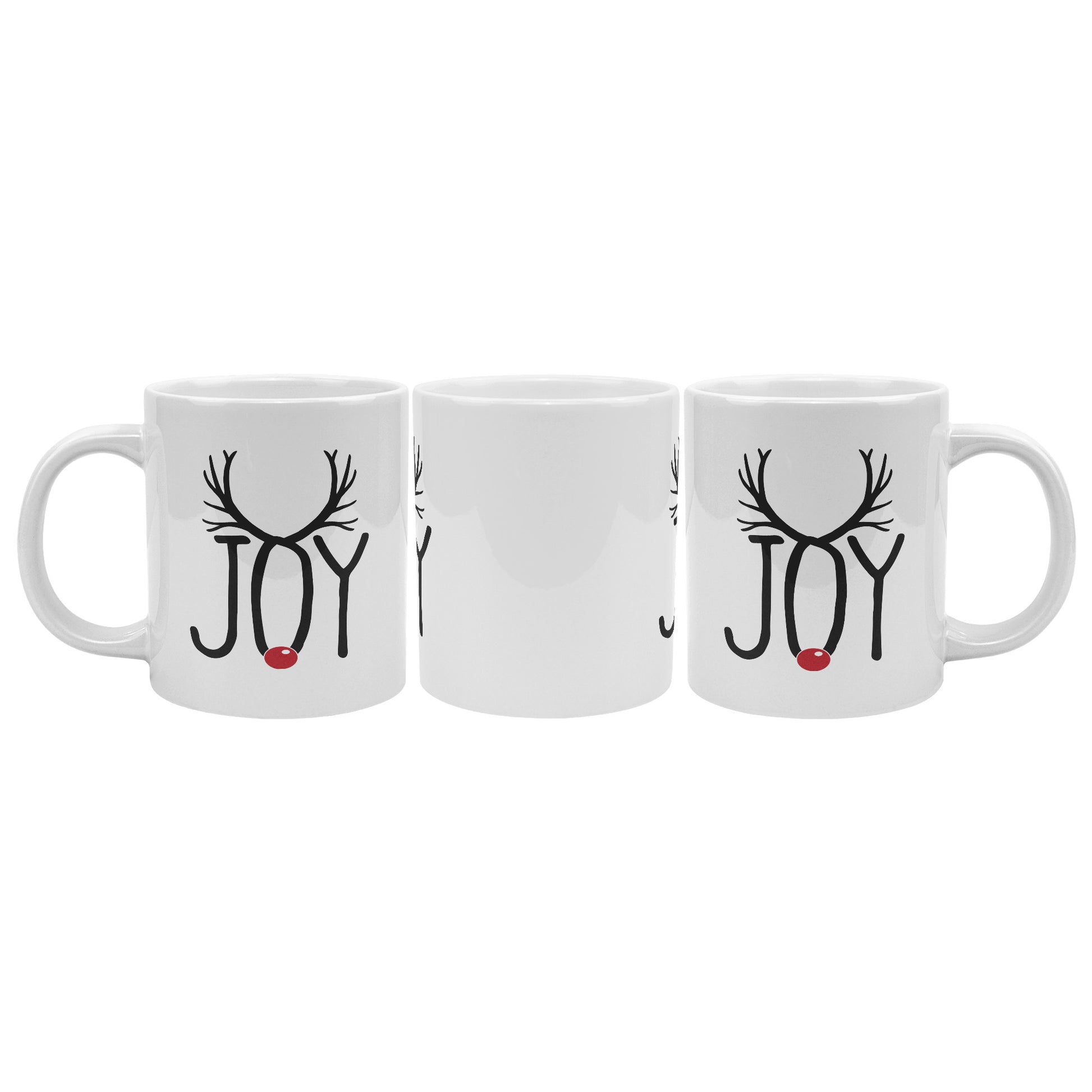 Three Joyful Reindeer Antlers Mugs side by side