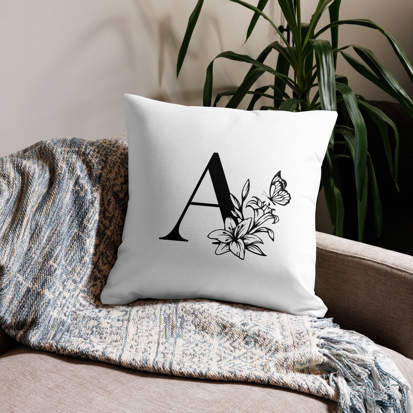 Monogrammed Throw Pillow | Custom Initial Floral Design | Available in 3 Sizes