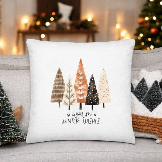 "Warm Winter Wishes" Throw Pillow – Cozy Holiday Decor, Available in 3 Sizes