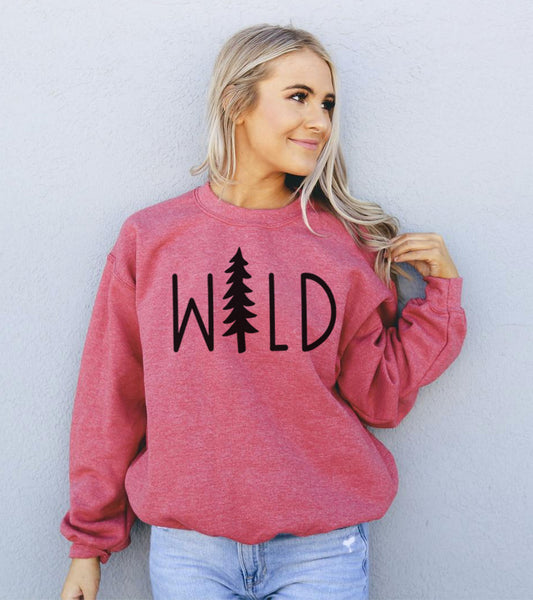 Scarlet red wild sweatshirt with tree design