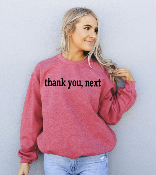 Scarlet red Thank You Next sweatshirt, trendy design