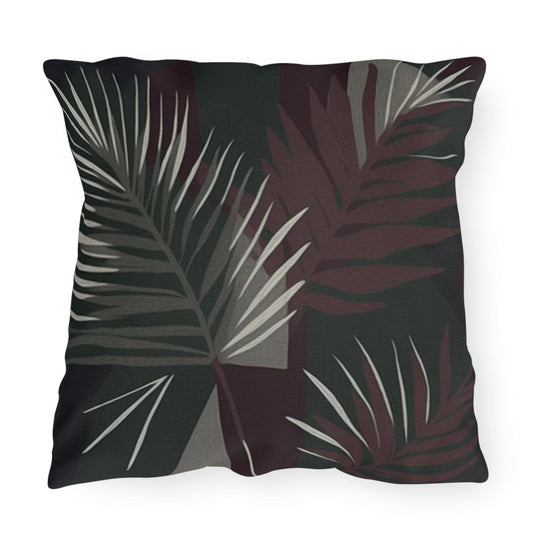 Decorative Indoor/outdoor Pillow, Palm Tree Leaves Maroon Green