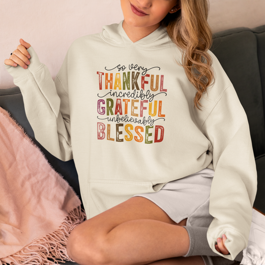 "Thankful, Grateful, Blessed" Unisex Hoodie – Celebrate Gratitude in Style