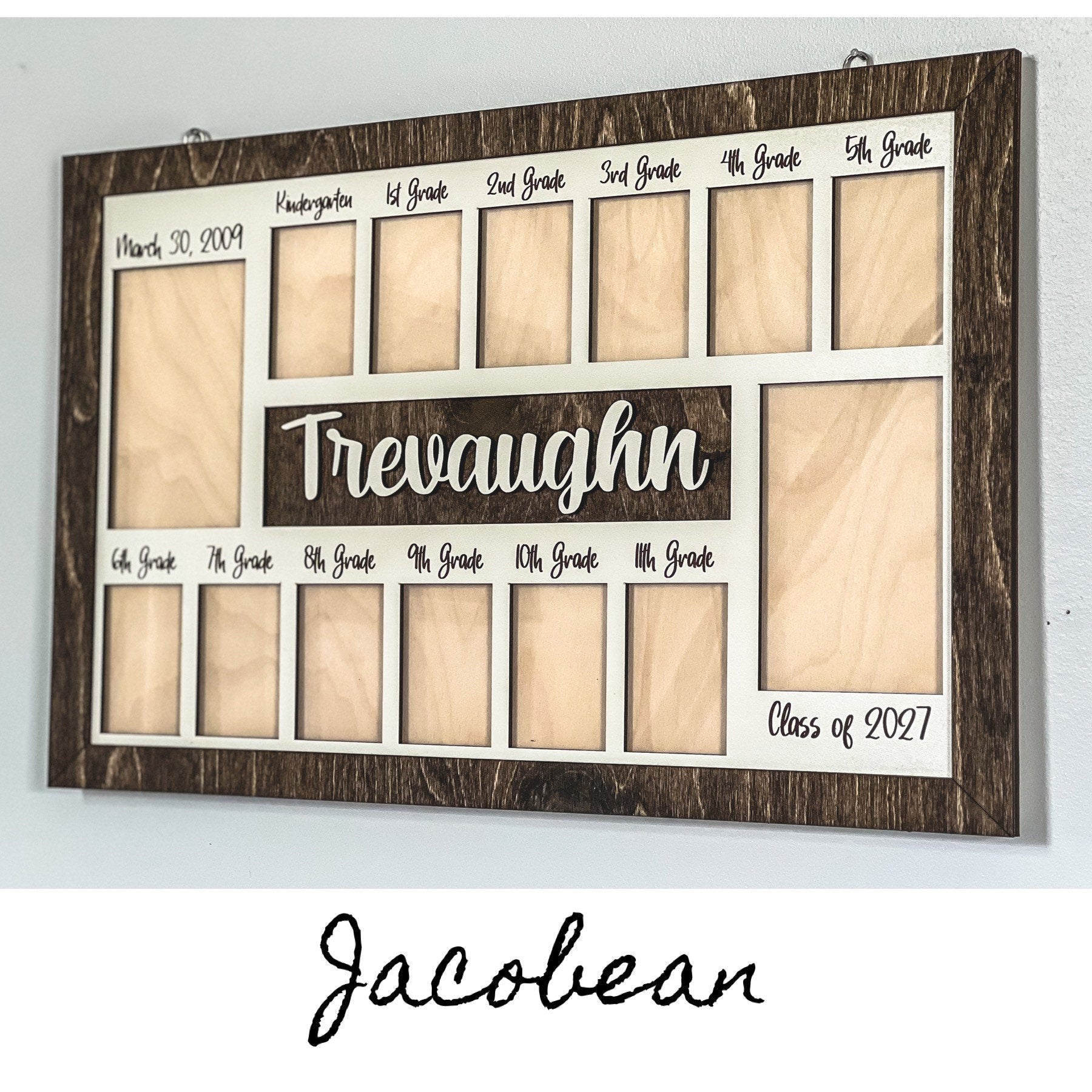 3D K-12 School Years Picture Frame Custom Personalized Photo Display with Raised Lettering Rustic Photo Display Board Back to School