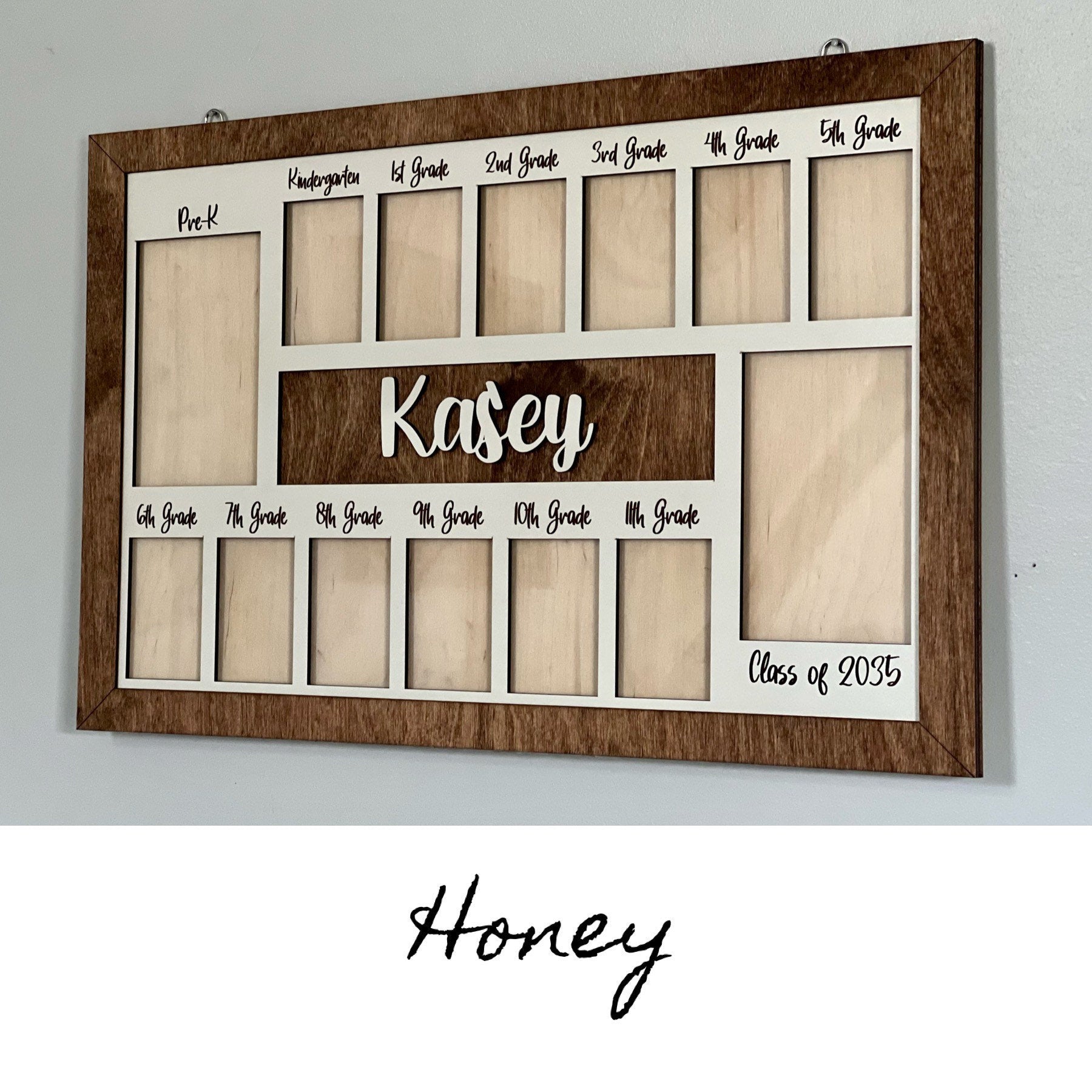 3D K-12 School Years Picture Frame Custom Personalized Photo Display with Raised Lettering Rustic Photo Display Board Back to School