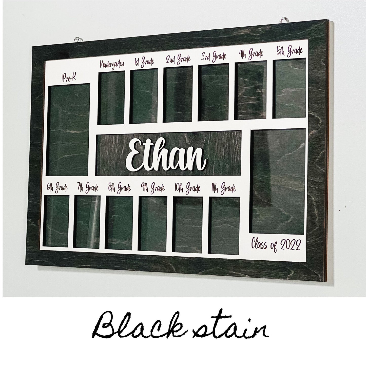 3D K-12 School Years Picture Frame Custom Personalized Photo Display with Raised Lettering Rustic Photo Display Board Back to School