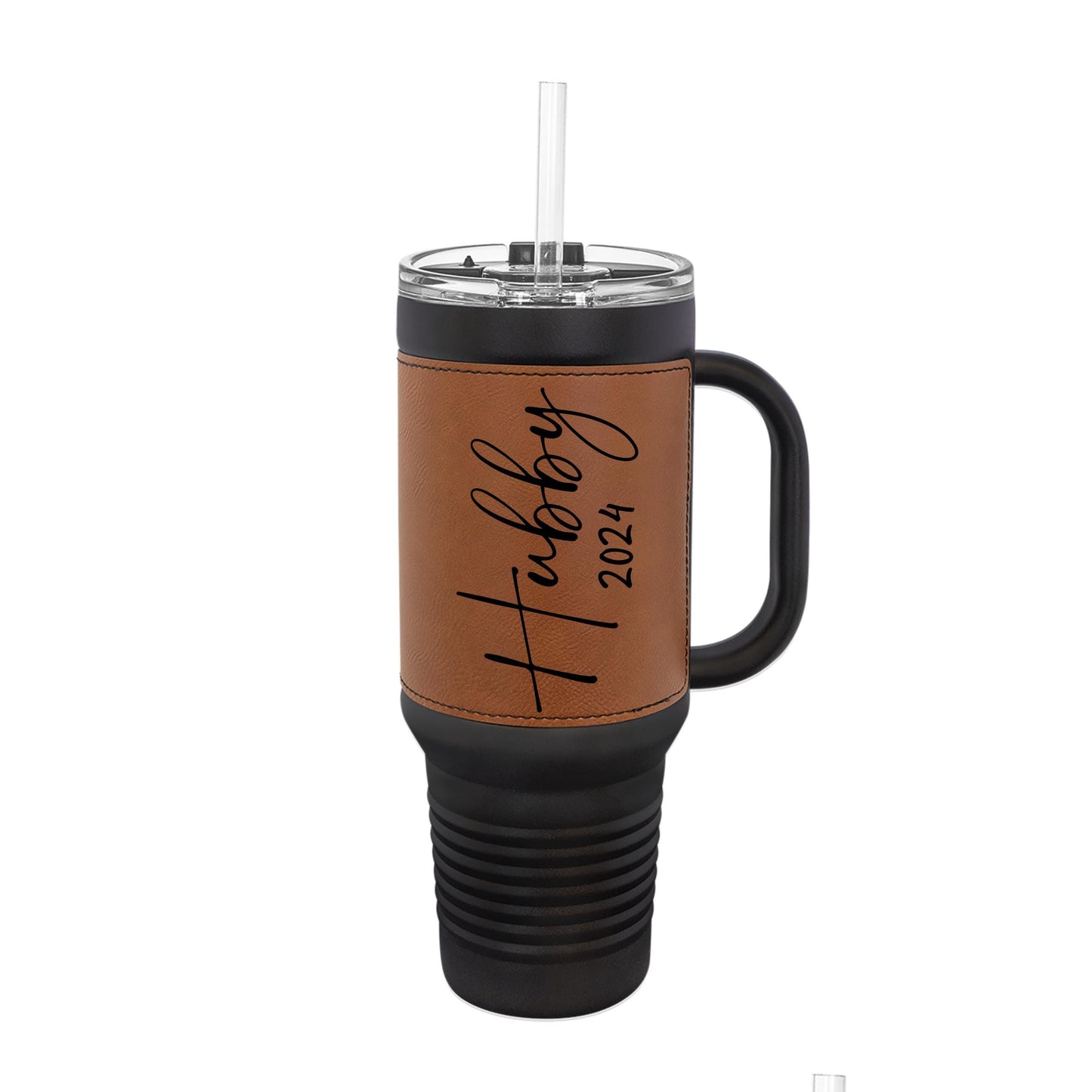 Wifey Hubby 2024 Travel Coffee Mug Tumbler w/ Handle Personalized Bride Groom Anniversary Wedding Gift Laser Engraved 40oz