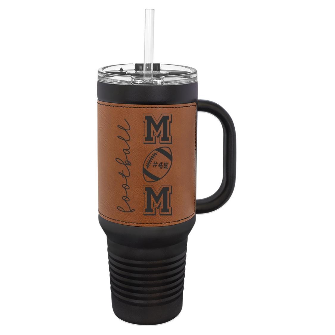 Custom Football Mom Leatherette Tumbler, Mothers Day Gift, Sports Mom Drinkware, Personalized Cup, Team Mom Appreciation, Birthday Gift