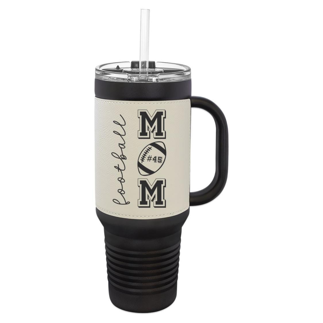 Custom Football Mom Leatherette Tumbler, Mothers Day Gift, Sports Mom Drinkware, Personalized Cup, Team Mom Appreciation, Birthday Gift