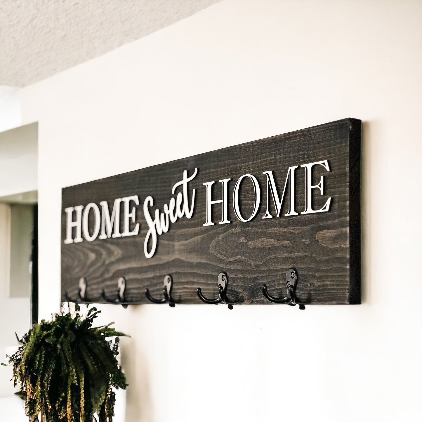 "Home Sweet Home" Wall Mounted Coat Rack | Rustic Wooden Coat Hanger