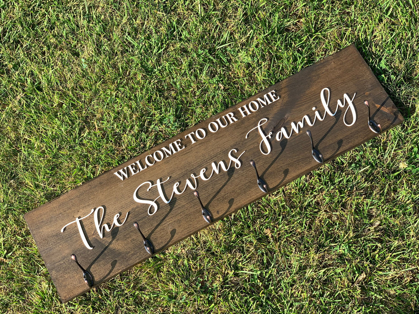 Custom Welcome Coat Rack Wall Mount w 3D Raised Lettering Personalized Sign w Hooks Hanger Wedding Gift Rustic Family Name Housewarming Gift