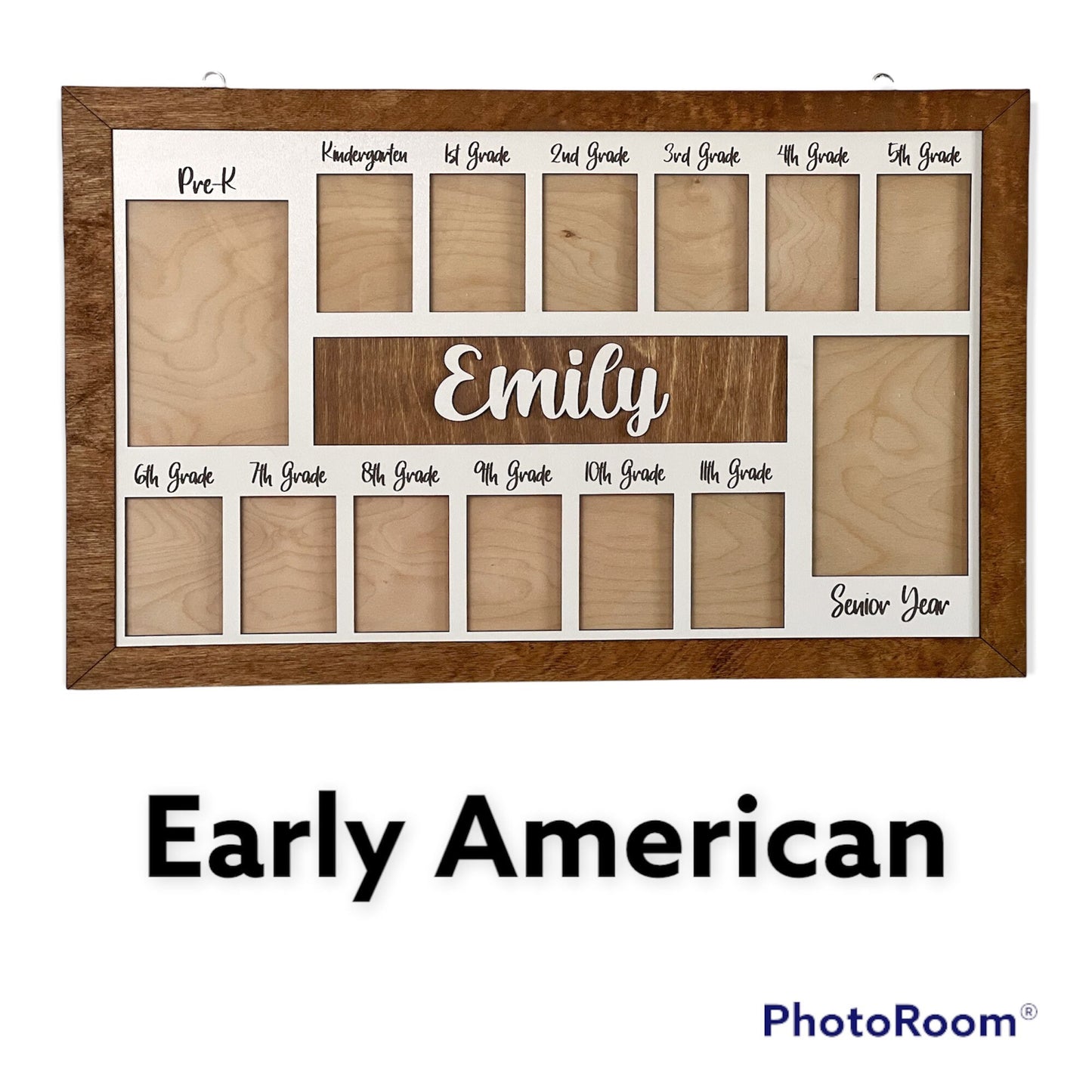 Newborn-One Year First Year Picture Frame Custom Personalized Photo Display with Raised Lettering Rustic Photo Display Board