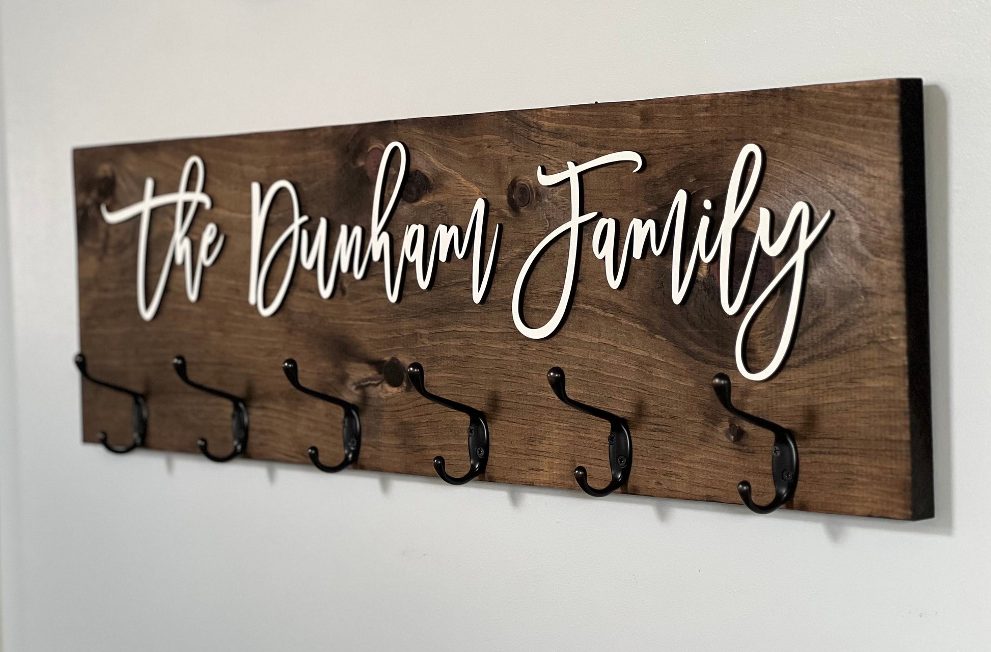 Custom Welcome Coat Rack Wall Mount w 3D Raised Lettering Personalized Sign w Hooks Hanger Wedding Gift Rustic Family Name Housewarming Gift