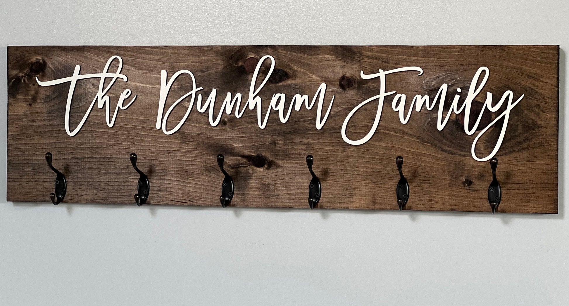 Custom Welcome Coat Rack Wall Mount w 3D Raised Lettering Personalized Sign w Hooks Hanger Wedding Gift Rustic Family Name Housewarming Gift